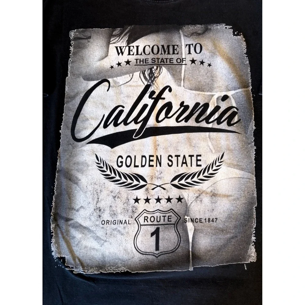 California Golden State Route 1 Graphic Tee Black Men's 2XL Streetwear